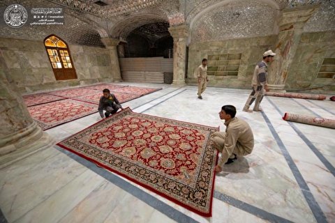گزارش تصویری آماده‌سازی شبستان صحن حضرت زهرا (س) برای ایام عزاداری پایان صفر