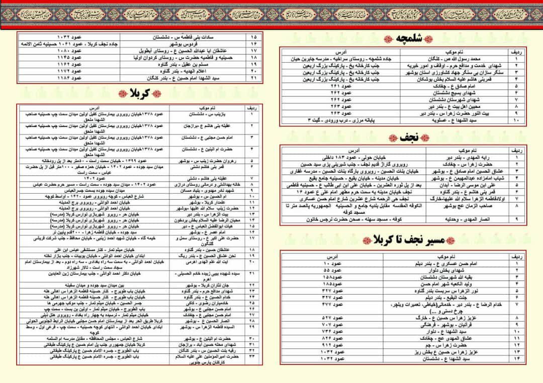 اطلاعات مواکب اربعین حسینی ۱۴۰۴ ستاد توسعه و بازسازی عتبات عالیات استان بوشهر
